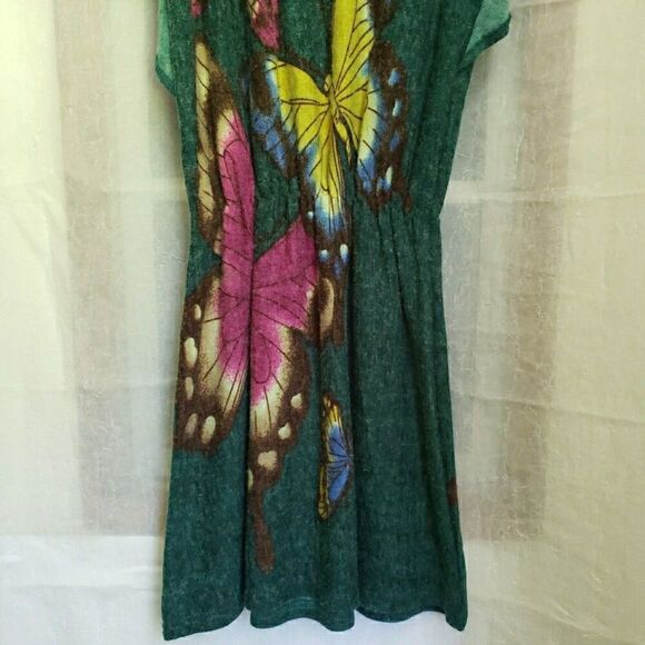 Boho Butterfly Mini Dress Green Felt Like Material Women Size M Looks Very Small - Picture 8 of 12
